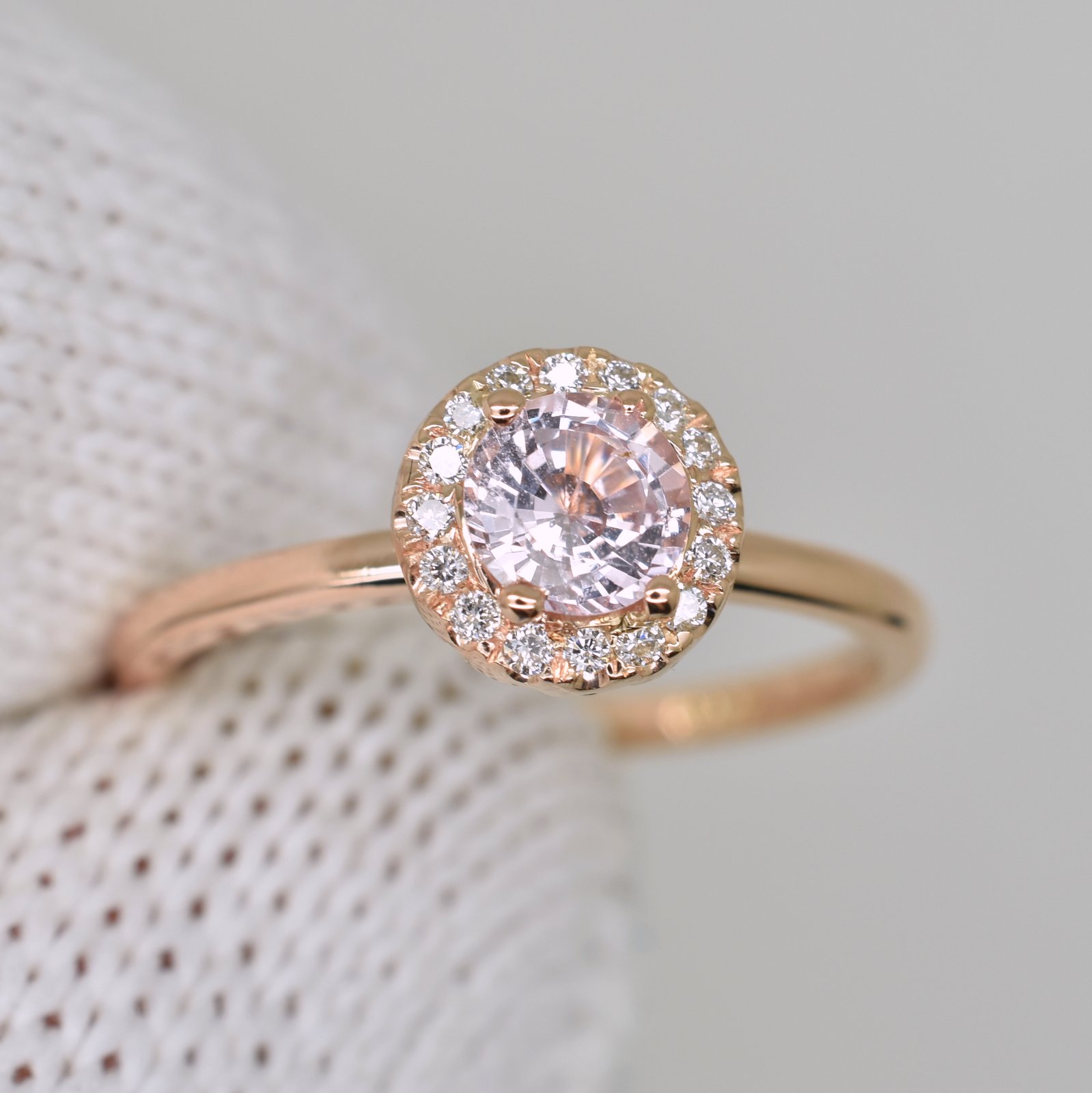 Engagement ring, Peach champagne sapphire rose gold diamonds ring, wedding  ring, anniversary rings, halo ring SKU AL-004 - All Sapphires